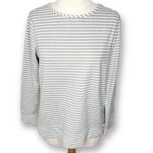Kim Rogers Stripe Top Sweatshirt Grey White Neutral Print